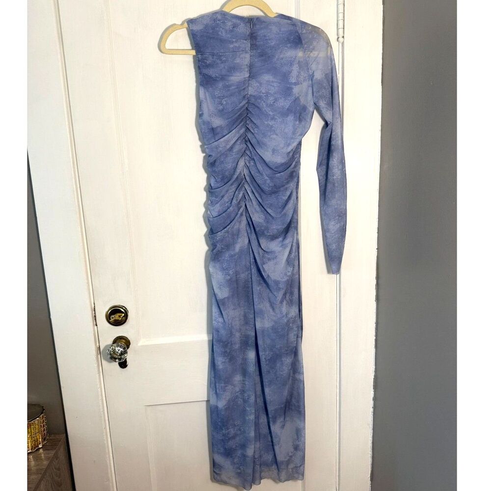 ZARA One Sleeve Asymmetrical Tulle Mesh Lined Midi Dress Blue Size Small - Picture 7 of 8